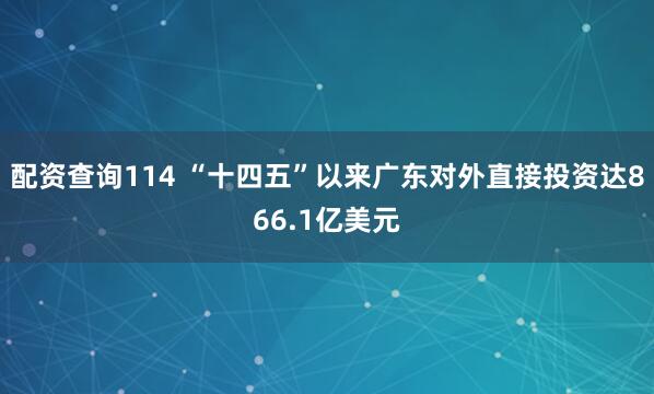 配资查询114 “十四五”以来广东对外直接投资达866.1亿美元